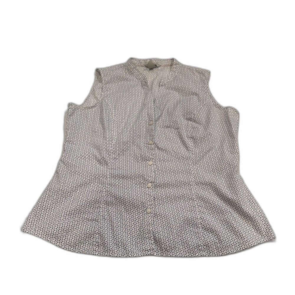 H&M Floral Blue White Sleeveless Button Front Blouse Size XL